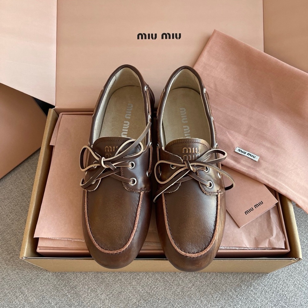 Miu Miu Brown Leather Boat Shoes